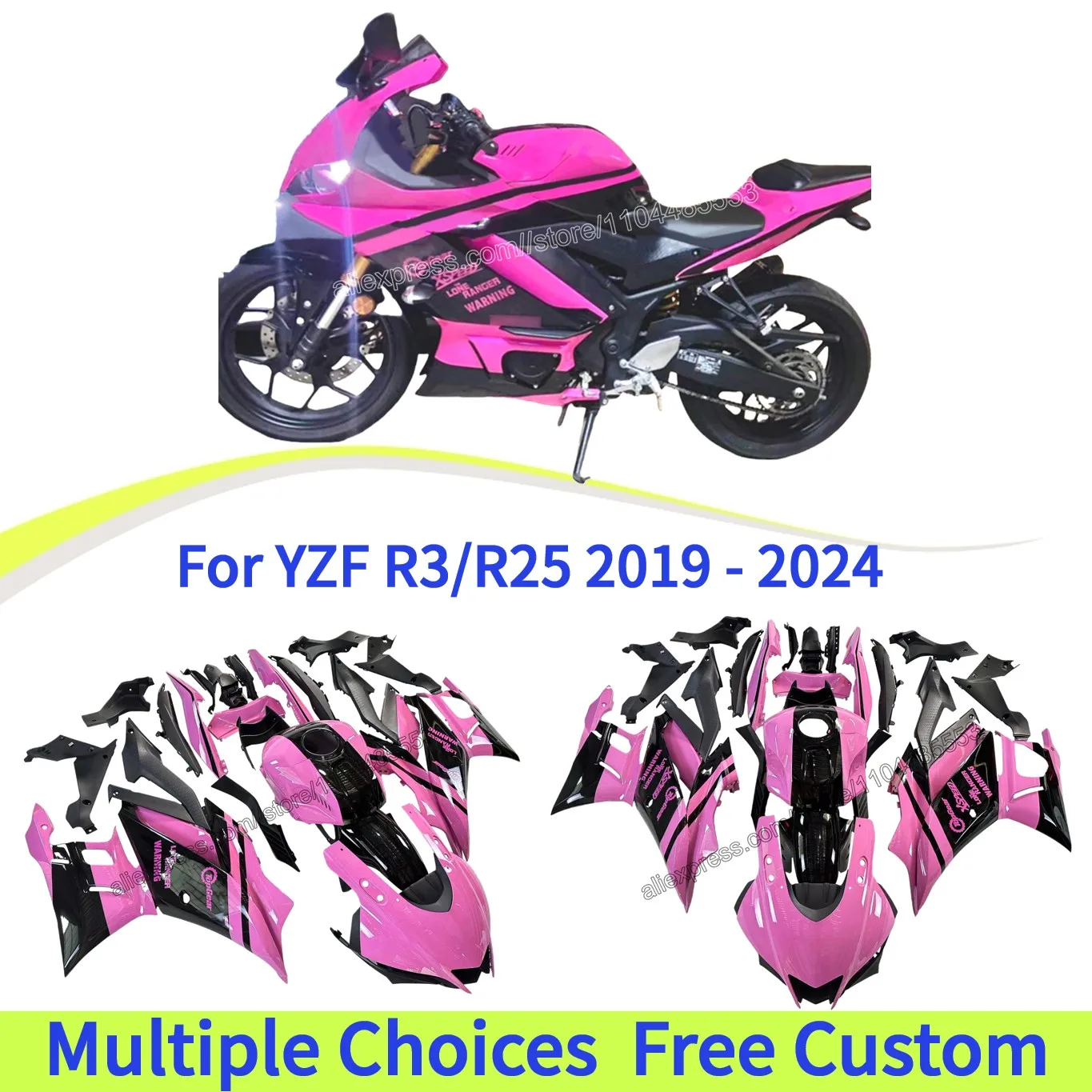 

Full Body Fairing for Yamaha R3 2019 2020 R25 2021 2022 2023 2024 ABS Plastic Injection Pink Bodywork