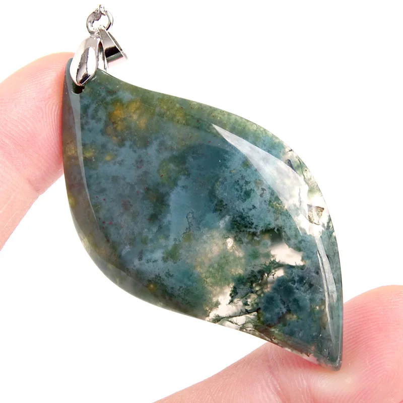 Women Men Natural Stone Dendritic Moss Agate Pendants Chakra Healing Reiki Beads Women Crystal Necklace Jewelry Free Pouch BM352