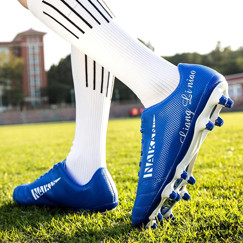 Ao ar livre dos homens meninos sapatos de futebol tf/fg botas de futebol alta tornozelo feminino chuteiras treinamento esporte tênis tamanho 30-45