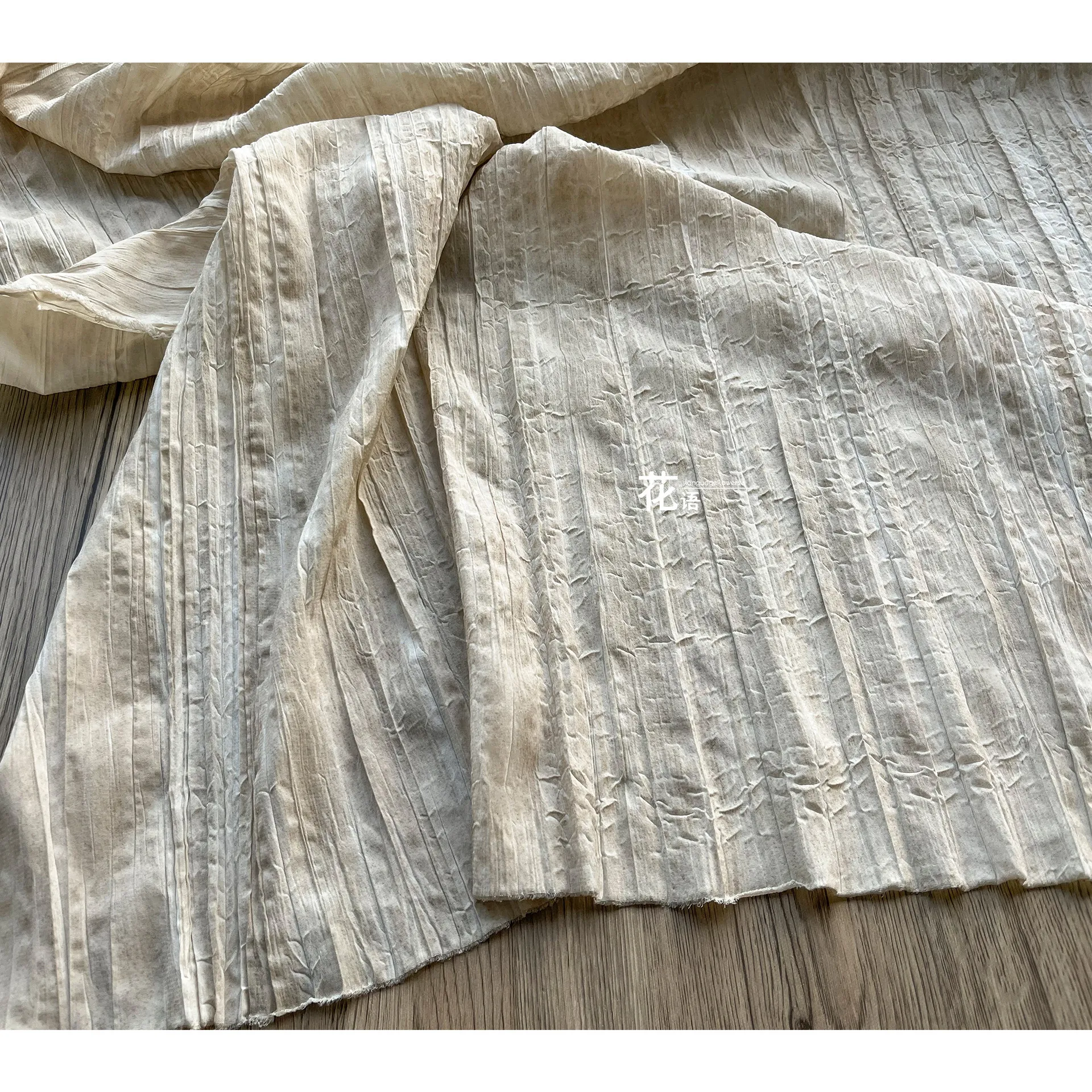 Natural Cotton Linen Texture Designer Fabric Cracked Bark Pattern Crinkled Pleats for Custom Apparel and DIY Accessories