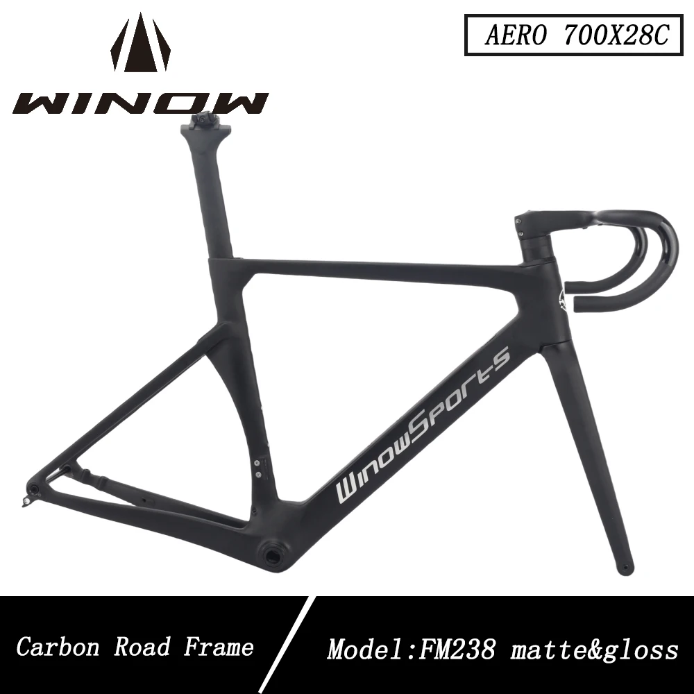 

Winow Road Carbon Frame 700*28C Flat Mount Disc Brake 140MM Bicycle Frames Aero Full Hidden Cable Routing Road Bike Frameset