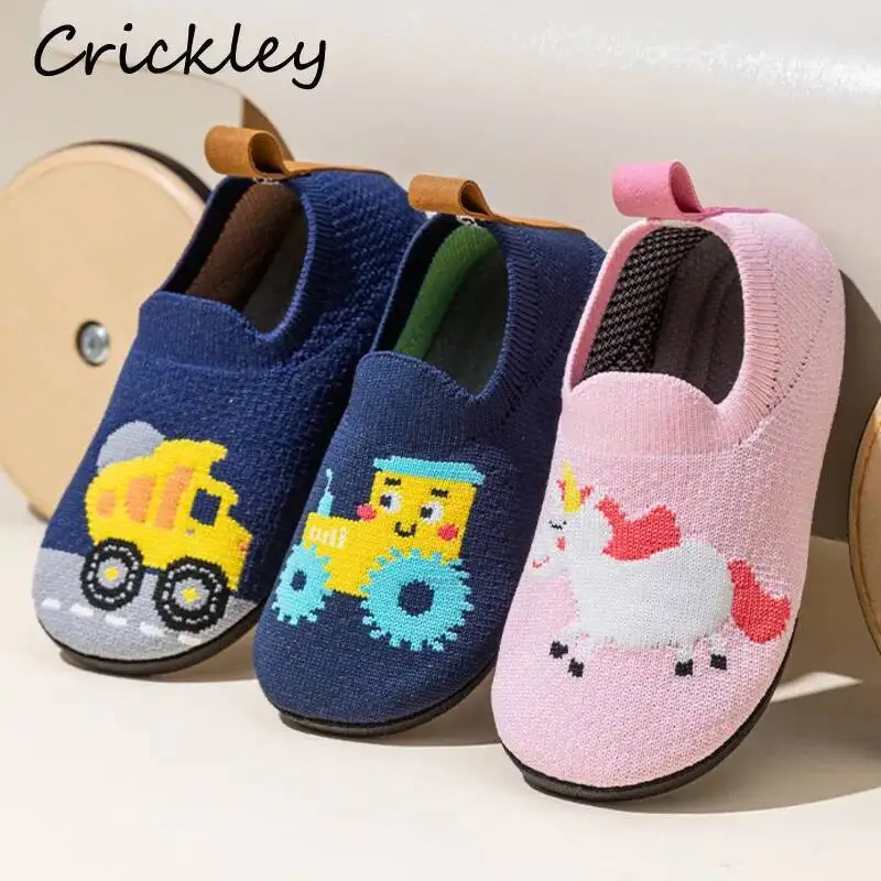 Cartoon Unicorn Children Floor Shoes Dinosaur Knitted Boys Girls Slippers Soft Anti Slip Kindergarten Toddler Kids Indoor Shoes