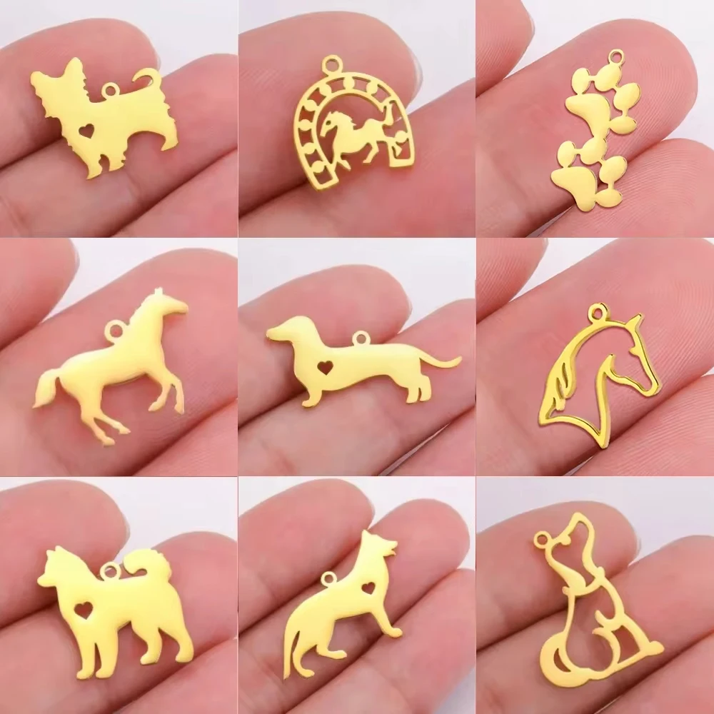 EUEAVAN 5pcs Stainless Steel Pendant Cute Dachshund Dog Horse Charms for Necklace Bracelet Earrings Jewelry Making Supplies DIY