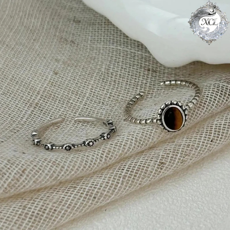 

Кольцо XCL из стерлингового серебра 925 пробы с тайским серебром и тигровым глазом, ретро-стиль, регулируемое, для женщин, подарок на вечеринку