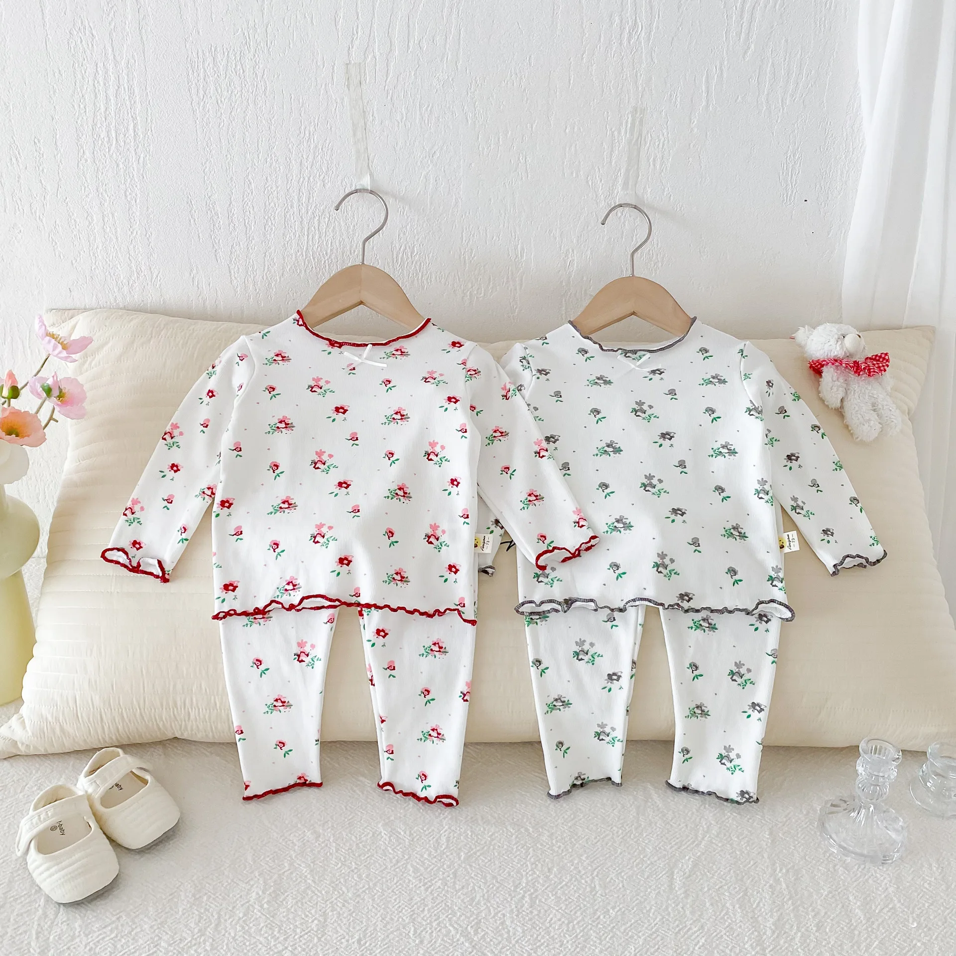 

Cotton Pajama Baby Girl Set Floral Print Ruffle Trim Loungewear 0-3Y Baby Boy Clothes Soft Casual Babygirl Sleepwear Newborn