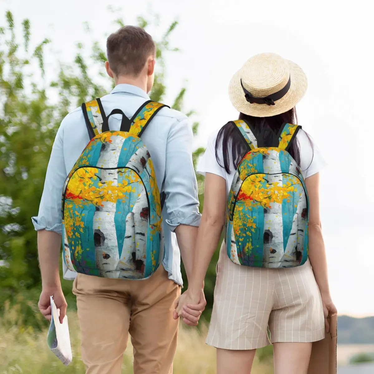 Autumn Birch Glow Textured Palette Knife Forest Backpack Hot Sale Daypack BookBag School Bag Shoulder Bags for Men Women