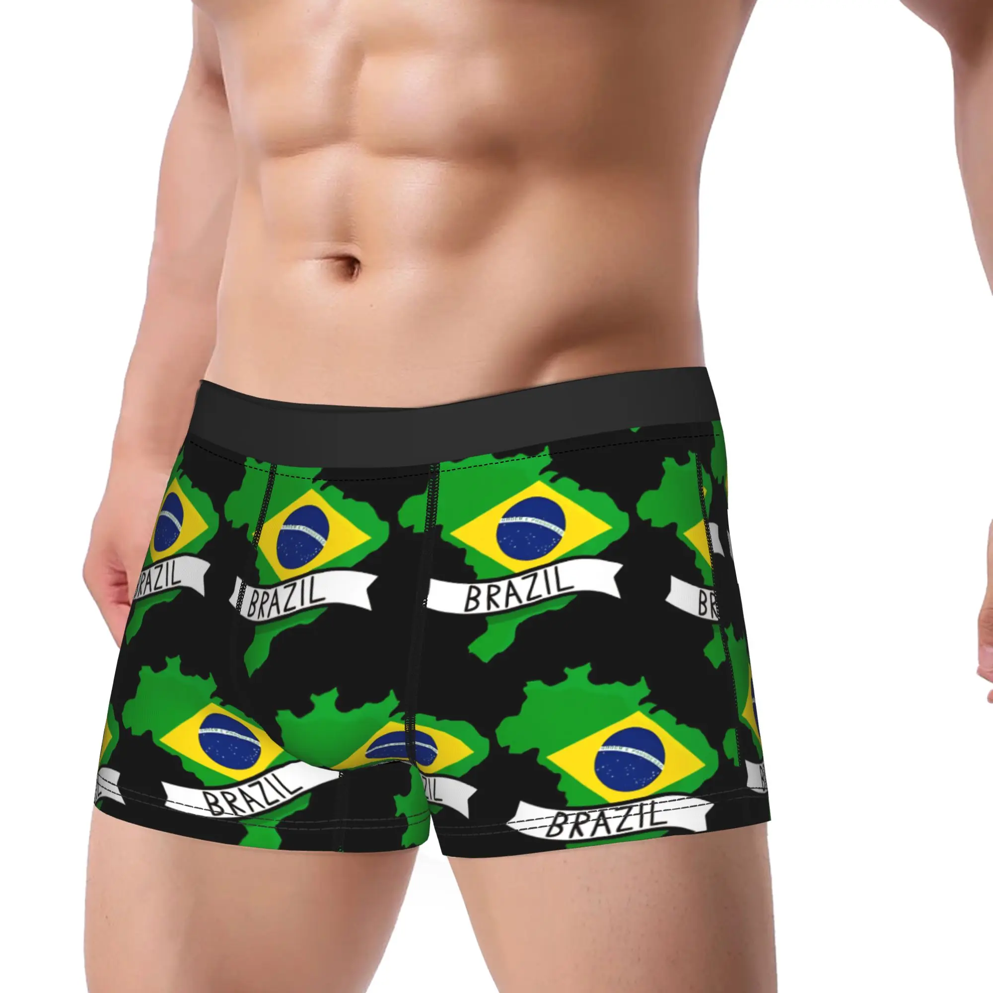 Brazil Flag Map Boxershorts  Pouch Underwear Trenky Printing Shorts Briefs Sexy Soft Man Panties Big Size 2XL