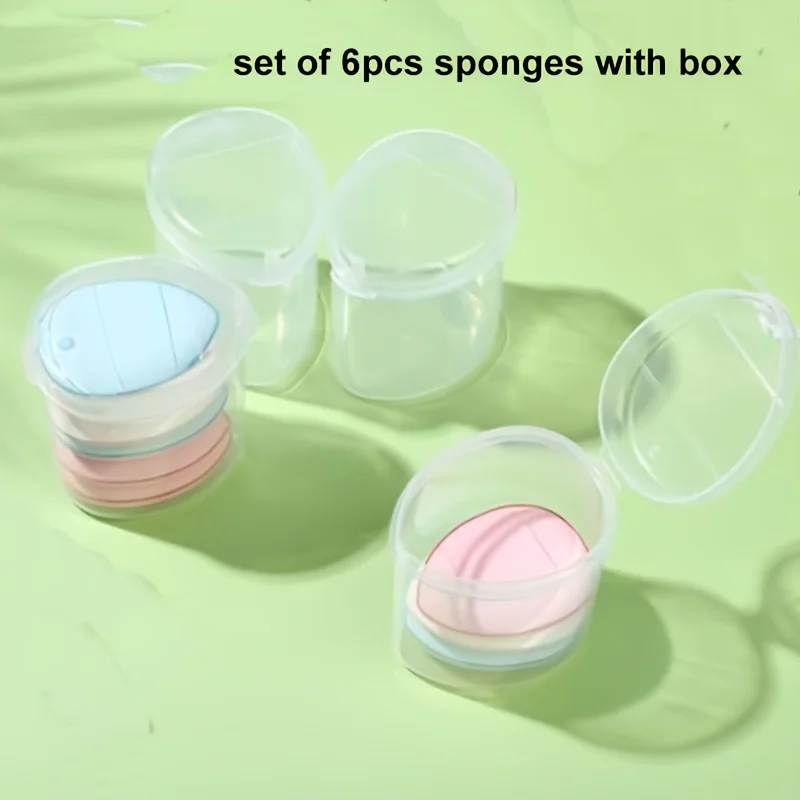 Mini esponja para dedo con caja de maquillaje con contenedor, juego de esponjas para maquillaje, Mini esponja para polvo pequeña, herramientas de maquillaje, 6 uds.