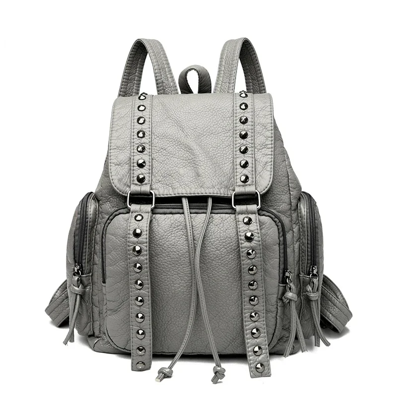 2024 Hot Selling PU Luxury Backpack Women\'s Zipper Rivet Bag New Anti Theft Backpack Leisure Large Capacity Student Bag Mochila