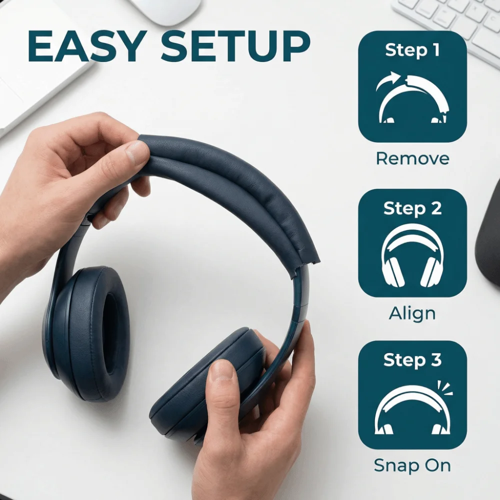 

2PCS Protein Leather Replacement Headband Pad Black High Elasticity Headband Protector Easy Installation for WH-XB910N