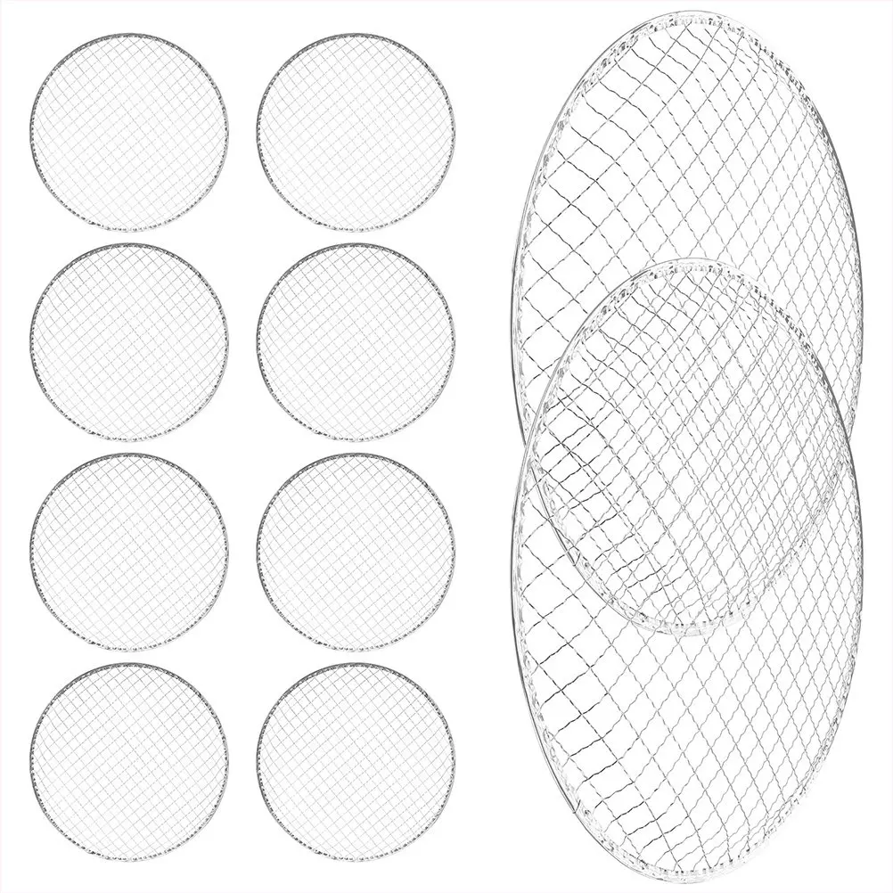 

Набор из 10 металлических круглых сетчатых ковриков для гриля, для барбекю, выпечки в духовке, для костра, для использования на открытом воздухе, аксессуары для гриля, коврики для жарки