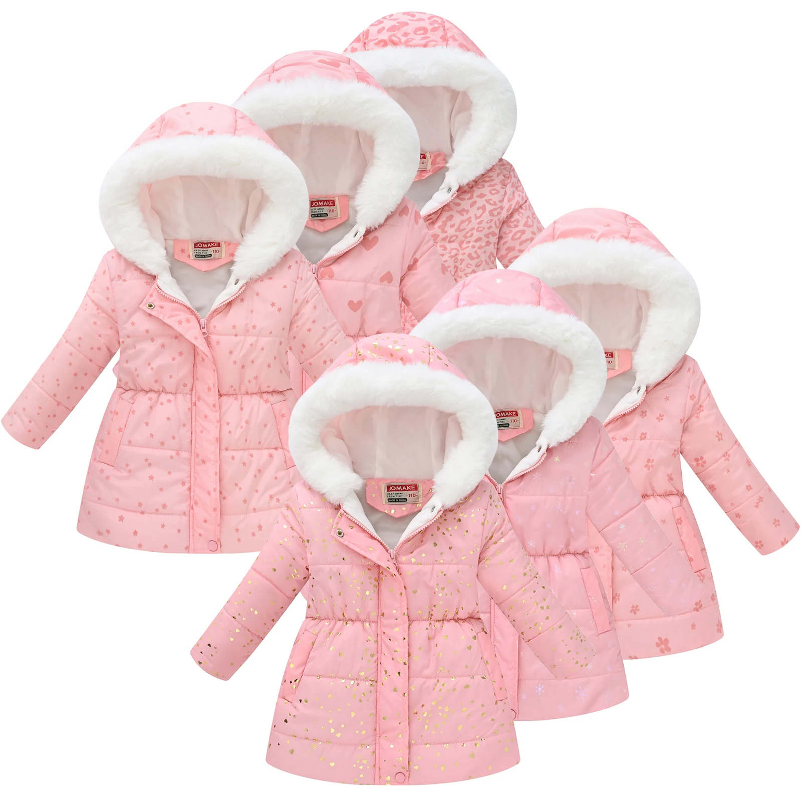 

Стеганое пальто для девочек, зимнее пальто с меховым капюшоном, детская пуховая хлопковая стеганая куртка, теплая парка для малышей, пуховик для подростков с принтом