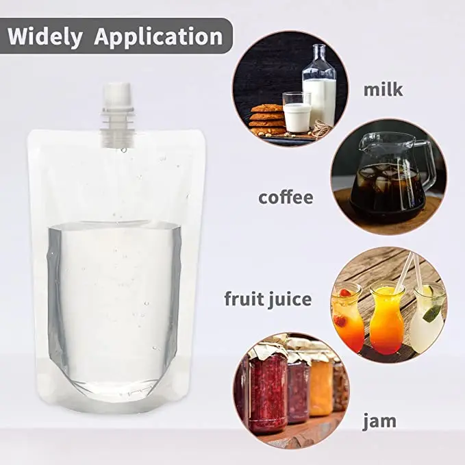 100ml~500ml Reusable Drink Pouches Bags Transparent Stand up Spout Beverage Bags Container Party Wedding Fruit Juice Beer