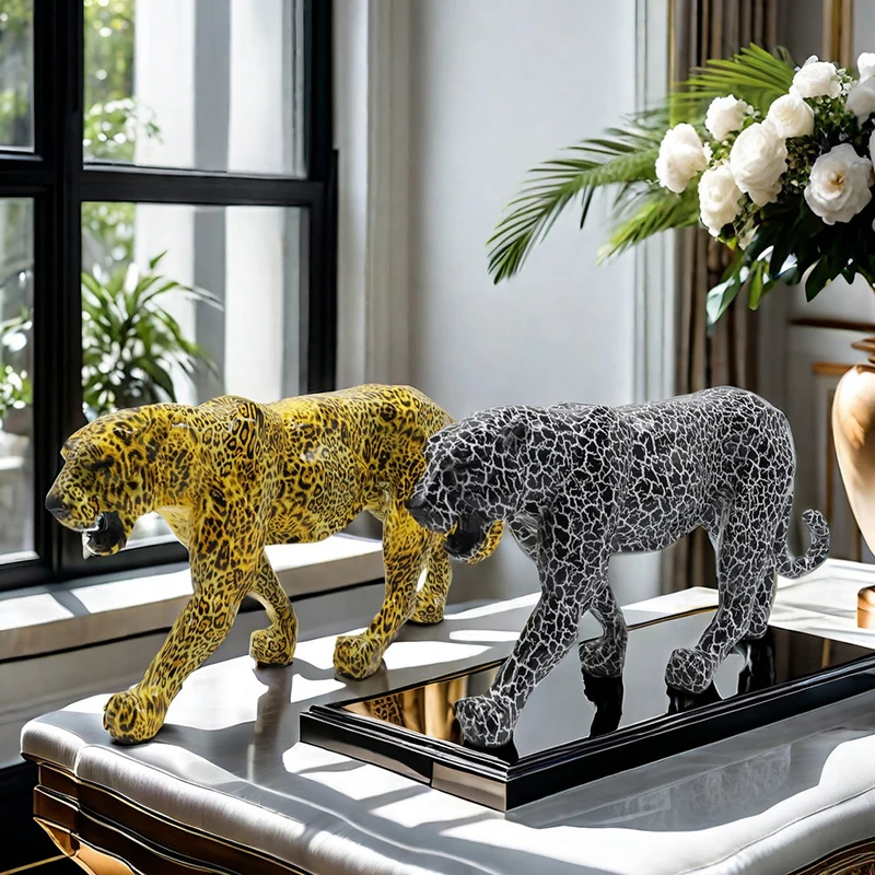 ERMAKOVA Abstract Panther Statue Leopard Sculpture Resin Cheetah Figurine Desktop Table Top Ornament Home Office Decor Gift