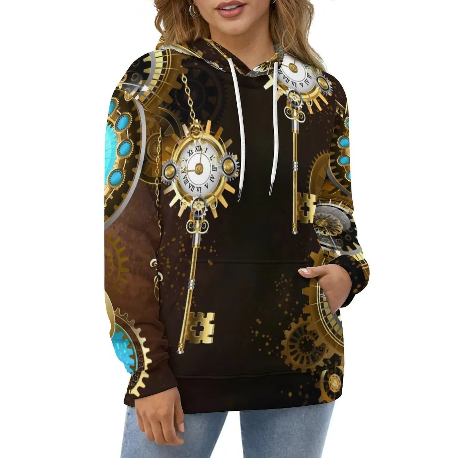 

Steampunk Rusty Casual Hoodies Watch Print Pretty Custom Loose Hoodie Winter Long Sleeve Classic Oversized Clothes