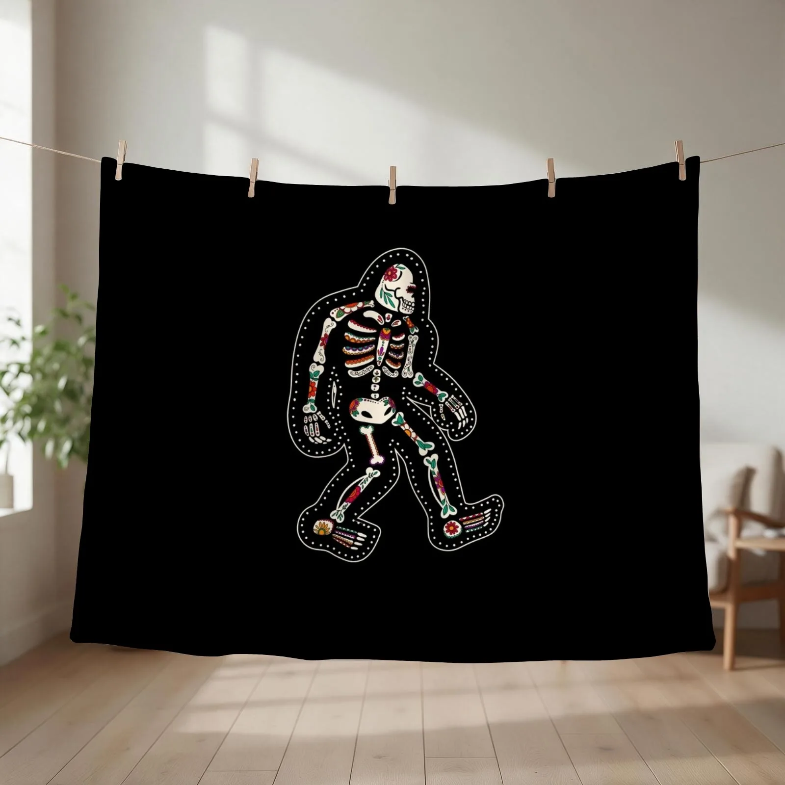 Day of the Dead Bigfoot Throw Blanket couch cozy soft plush fuzzy picnic outdoor blanket