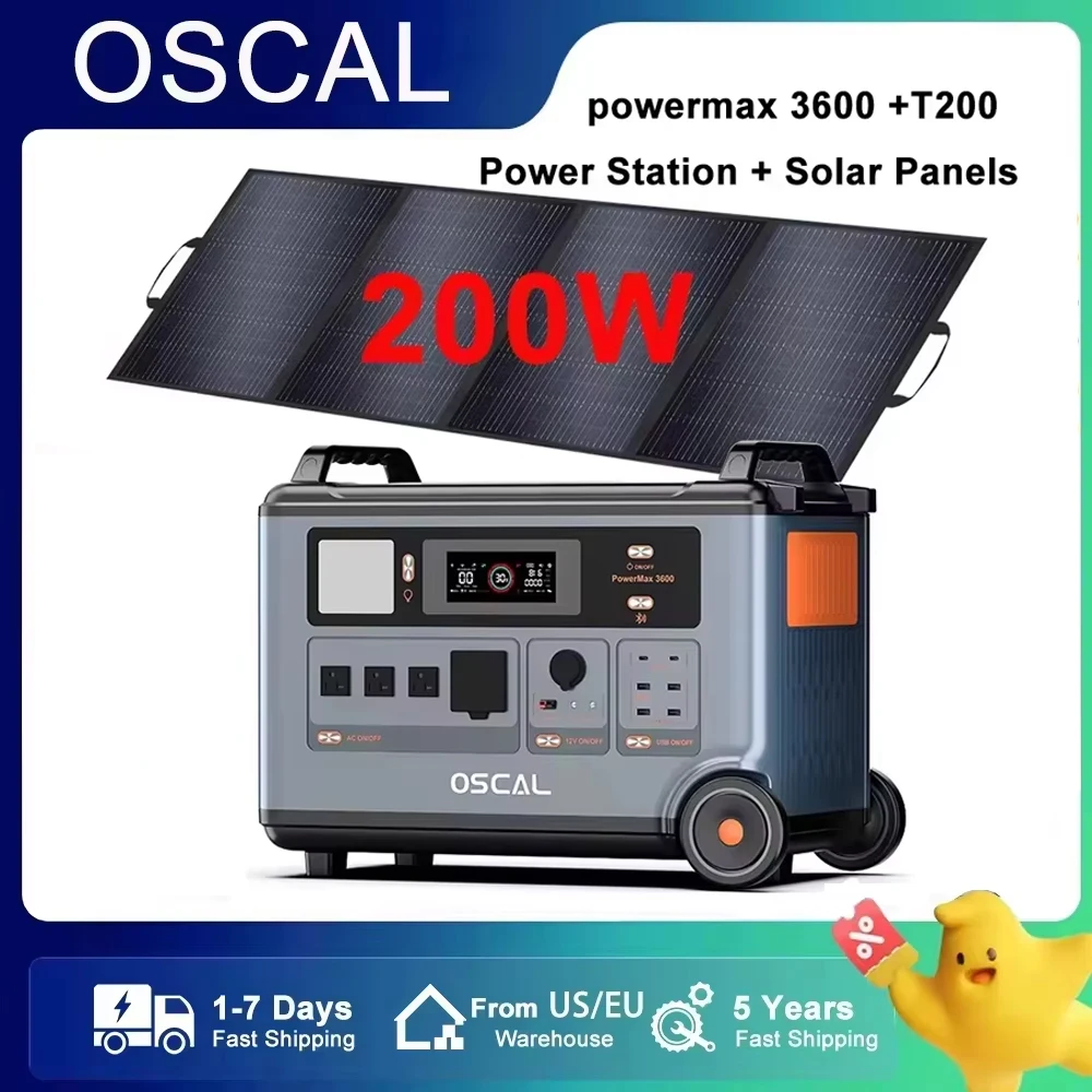 

Oscal Blackview PowerMax 3600 EU/US-plug Power Station 3600Wh With Solar Panels 200W LiFePO4 Battery 14 Outlets Drop-resistant