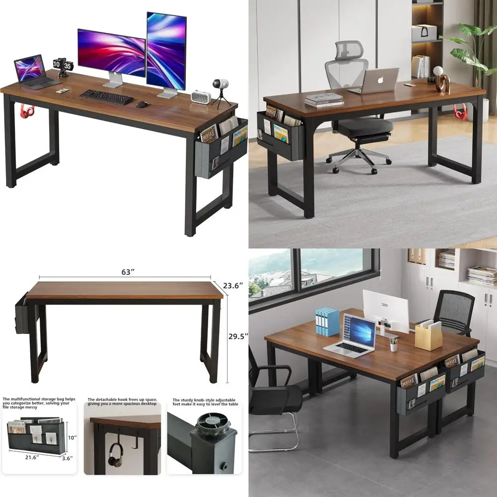

Modern 63 Wood Computer Desk with Storage for Home Office, Study, and Gaming