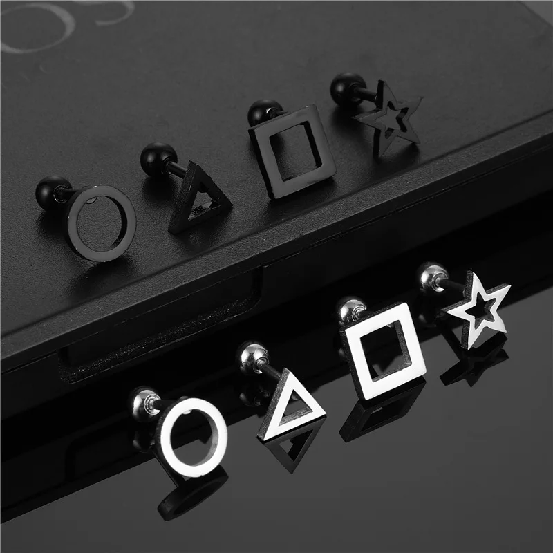 1 Pair Simple Geometric Triangle Round Stainless Steel Stud Earrings For Women/Men Anti-allergic New Pop Ear Jewelry