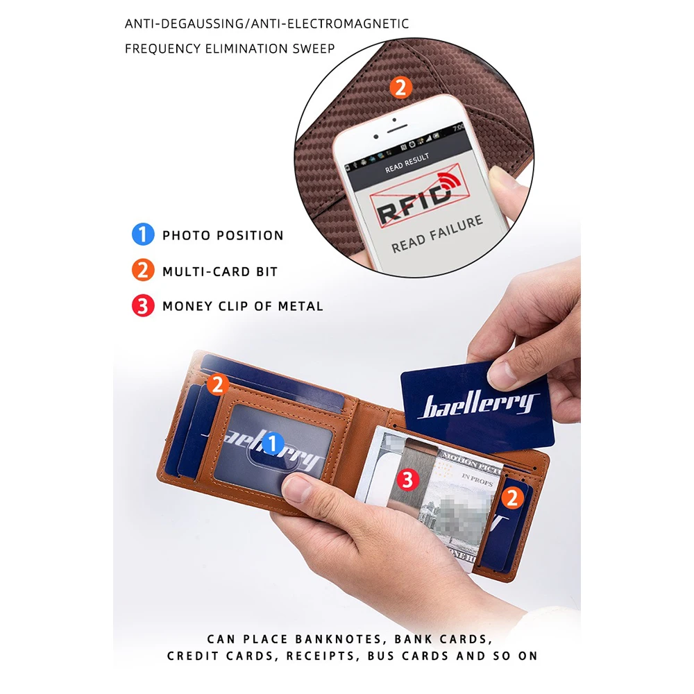 محفظة جيب أمامية للرجال على طراز الأعمال بسحاب RFID 5 فتحات من جلد البولي يوريثان النحيف للمكتب