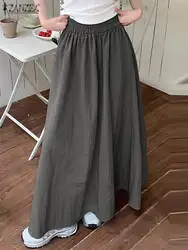 ZANZEA Women Swing Streetwear Maxi Skirt Umbrella Long Skirt 2024 Summer Elastic Waist Jupes Pocket Falda Casual Loose Oversized