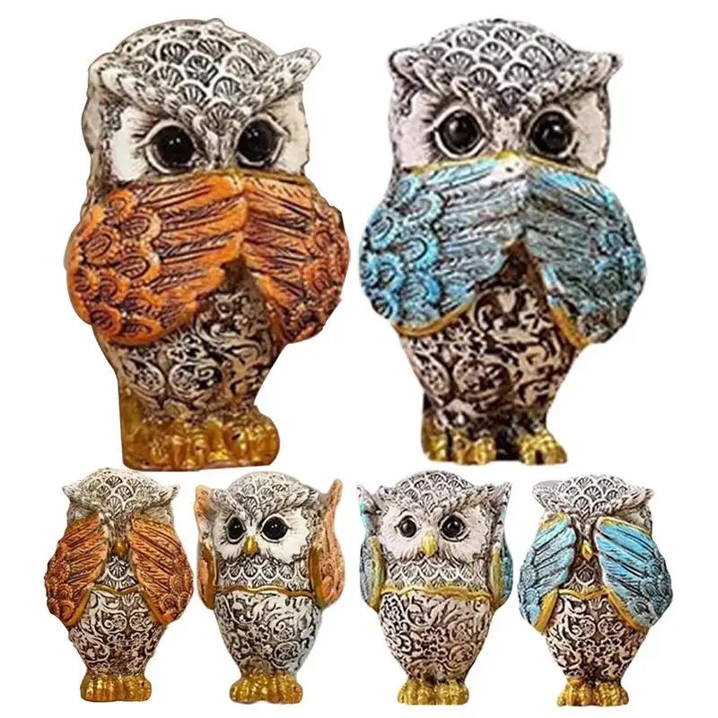 resin Owl Statue See Speak Hear No Evil Home Decor Figurine Set Of Three Decorative Owl Statue Hear No See No Speak No Evil Bird