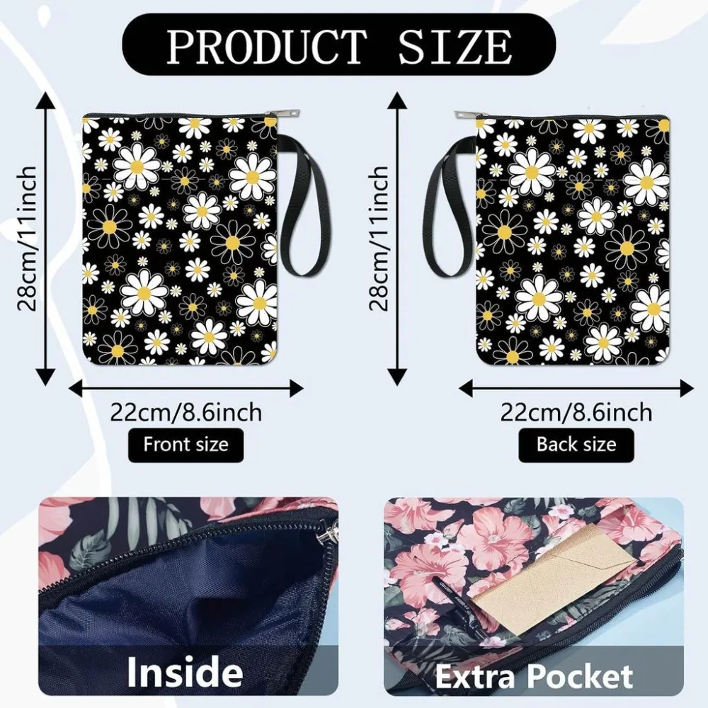 Daisy Book Sleeves Flower Book Protector Black Book Covers for Paperbacks Washable Fabric Cloth Book Cover with Zipper and Extra