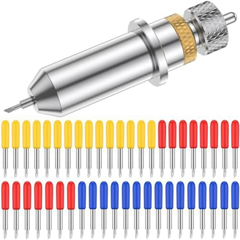 

A43F-46Pcs Vinyl Cutter Blades 30° 45° 60°Plotter Cutting Blades With Holder Base Hardness Lettering Blade Replacement Set