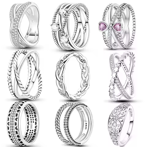 Rings For Women 925 Silver Color Zircon Winding Romantic Ring Finger Beaded Luxury Jewelry Original Engagement Wedding Gift