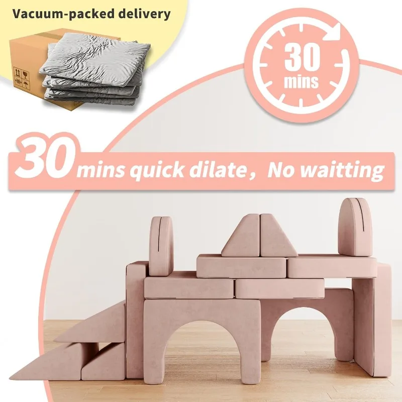 13PCS Modular Kids Play Couch 13 in 1 Toddler Couch for Playing, Creativing, Sleeping Indoor Kids Sofa for Boys and Girls (Pink)