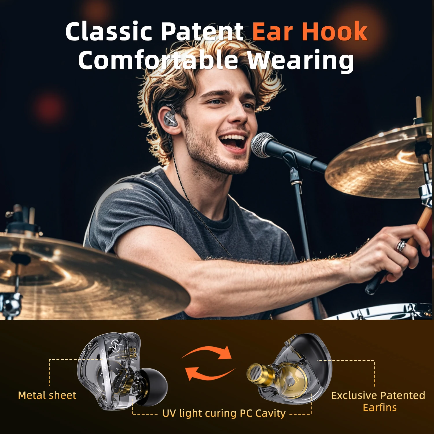 CCZ DC01 Pro Wired In Ear Monitor Earphones  Single Dynamic Driver Super Deep Bass IEM Earbuds High Purity OFC Detachable Cable Gaming Headset for Musicians Singers Audiophiles PC