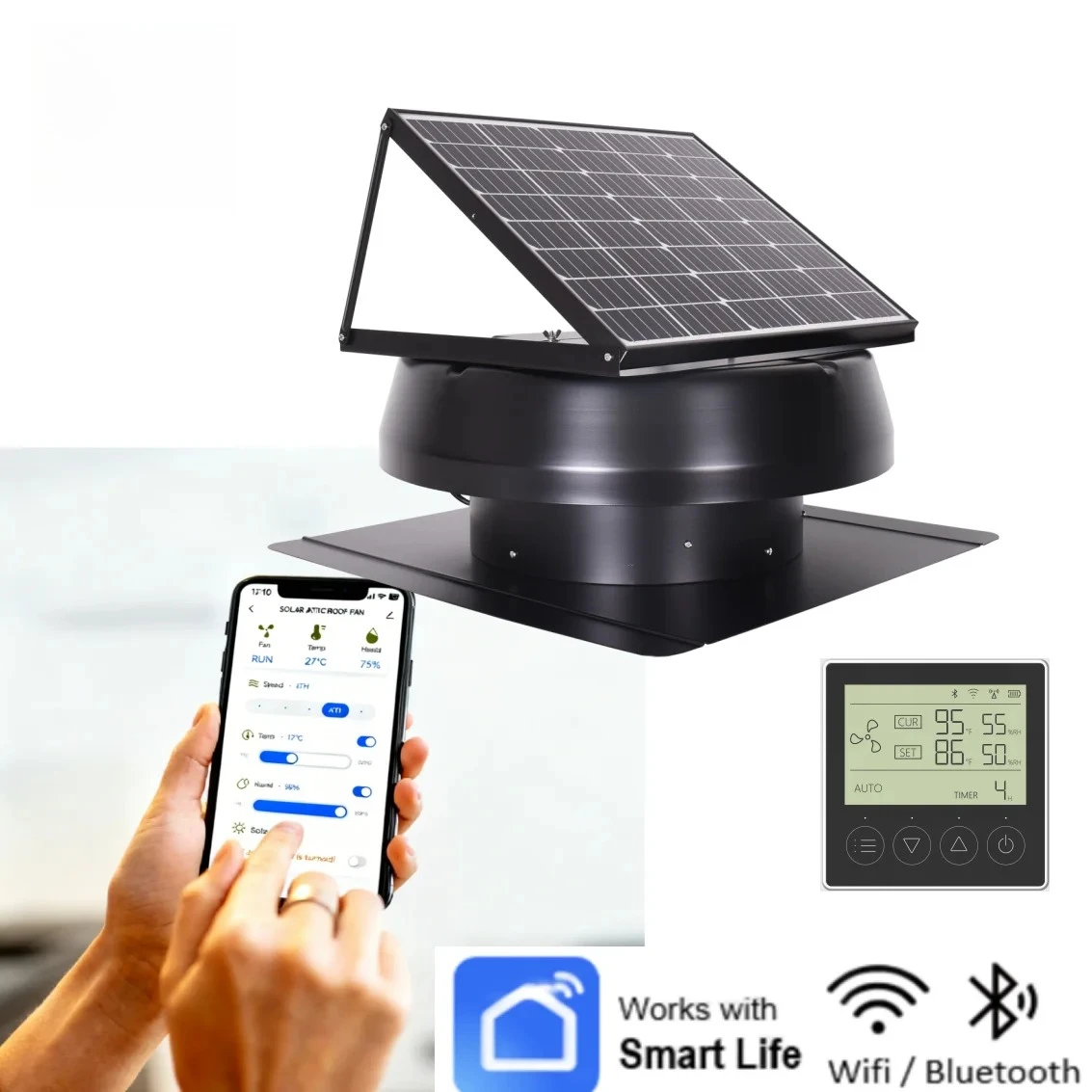 RV Solar Attic 50W 14inch Ventilation Fan With Intelligent Controller Optional Backup Power Conserve Resources Purify The Air