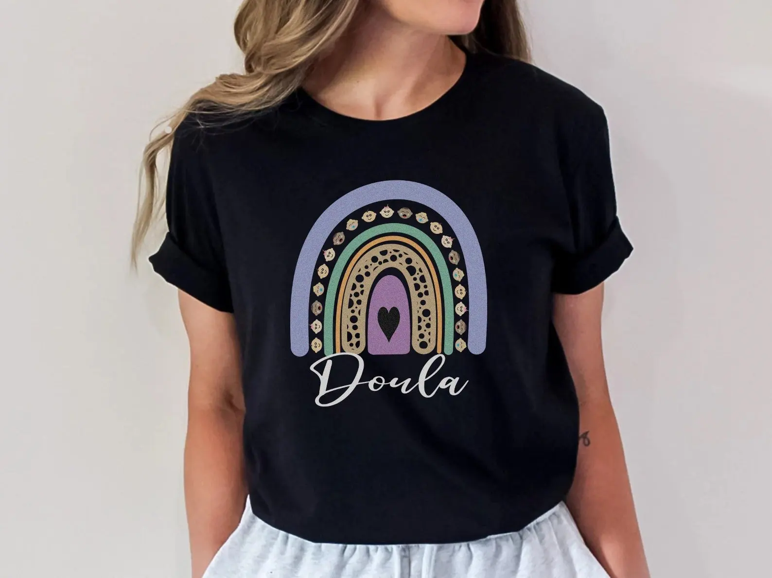 Doula Rainbow T Shirt Postpartum Womens Labor Delivery Birth Midwife Thank You Graduation Grad