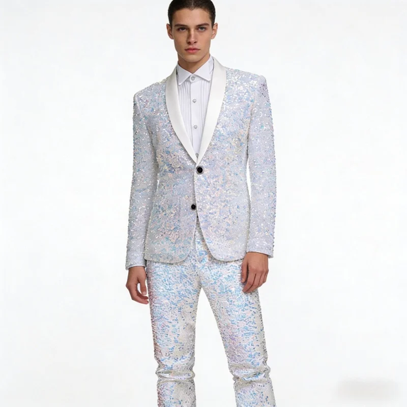 

Мужской роскошный костюм с блестками, комплект из 2 предметов: пиджак и брюки, для ночного клуба, бара, выступлений певцов, фестивалей, вечеринок, смокинг