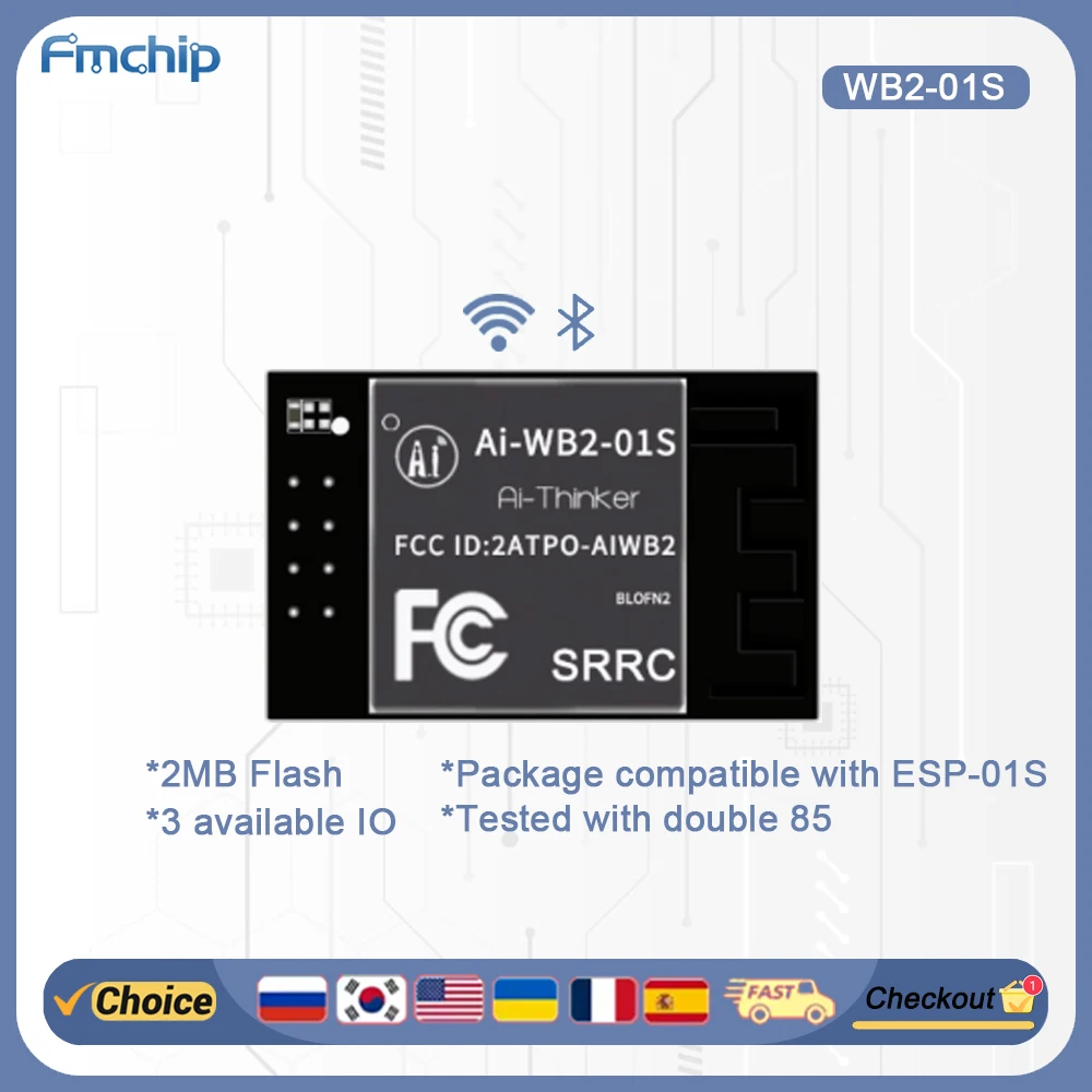 

FMchip WB2-01S WiFi Bluetooth Module IoT Wireless UART Transparent Transmission for Smart Home/Arduino