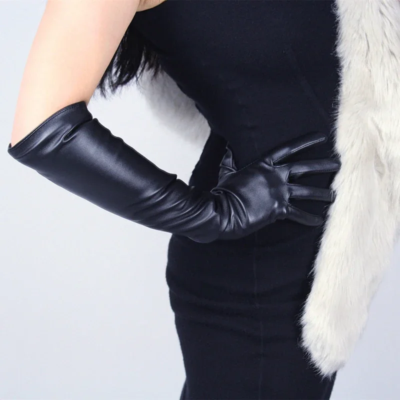 Black Red Sexy Pu Long Glove for Women Exotic Appeal Gloves Fetish Faux Leather Gloves Clubwear Catsuit Cosplay Costumes Mittens