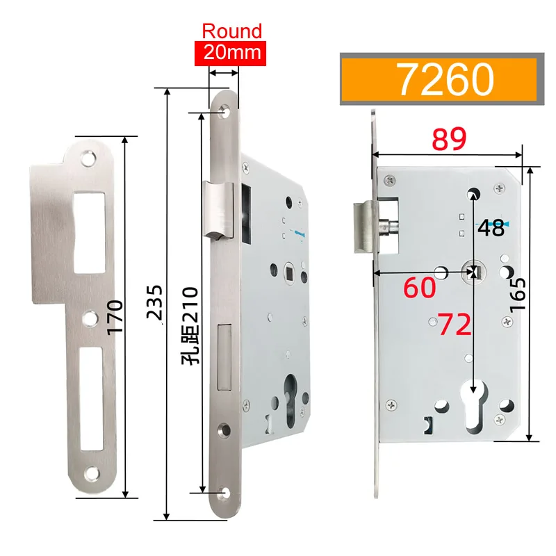 7255 security door lock body Mechanical lock fingerprint smart lock lift handle to lock 7260 round plate need 32mm cylinder