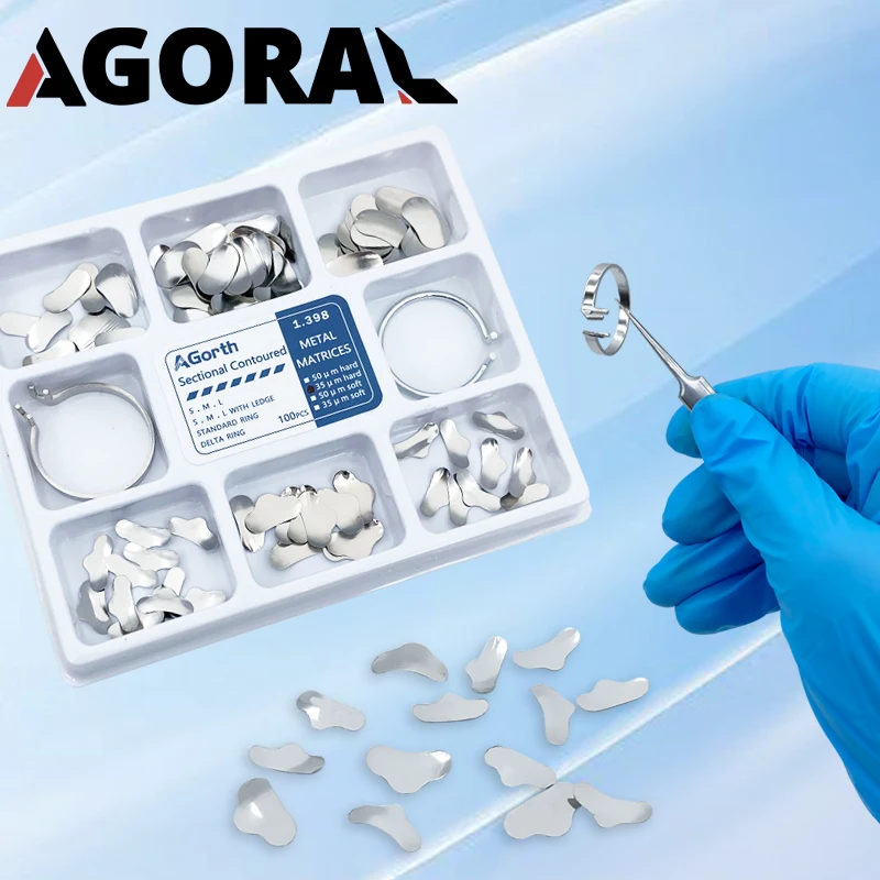 100Pcs/Box Dental Matrix Sectional Contoured Matrices Wedges with 2 Rings Forming Sheet Dentistry Matrix Bands