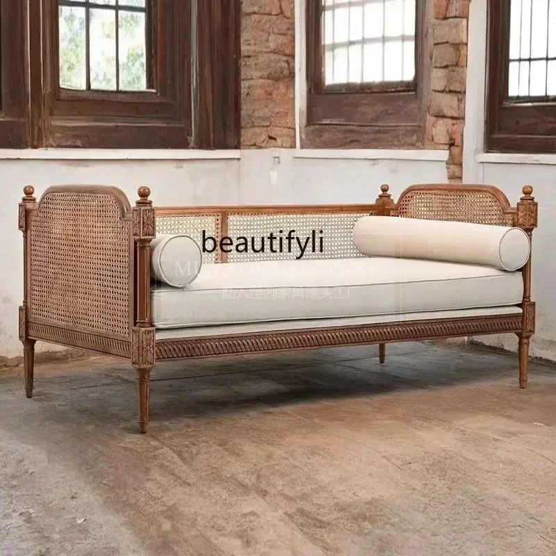 

LHY26 ss New style French rattan solid wood sofa American retro living room rattan art removable and washable combination living