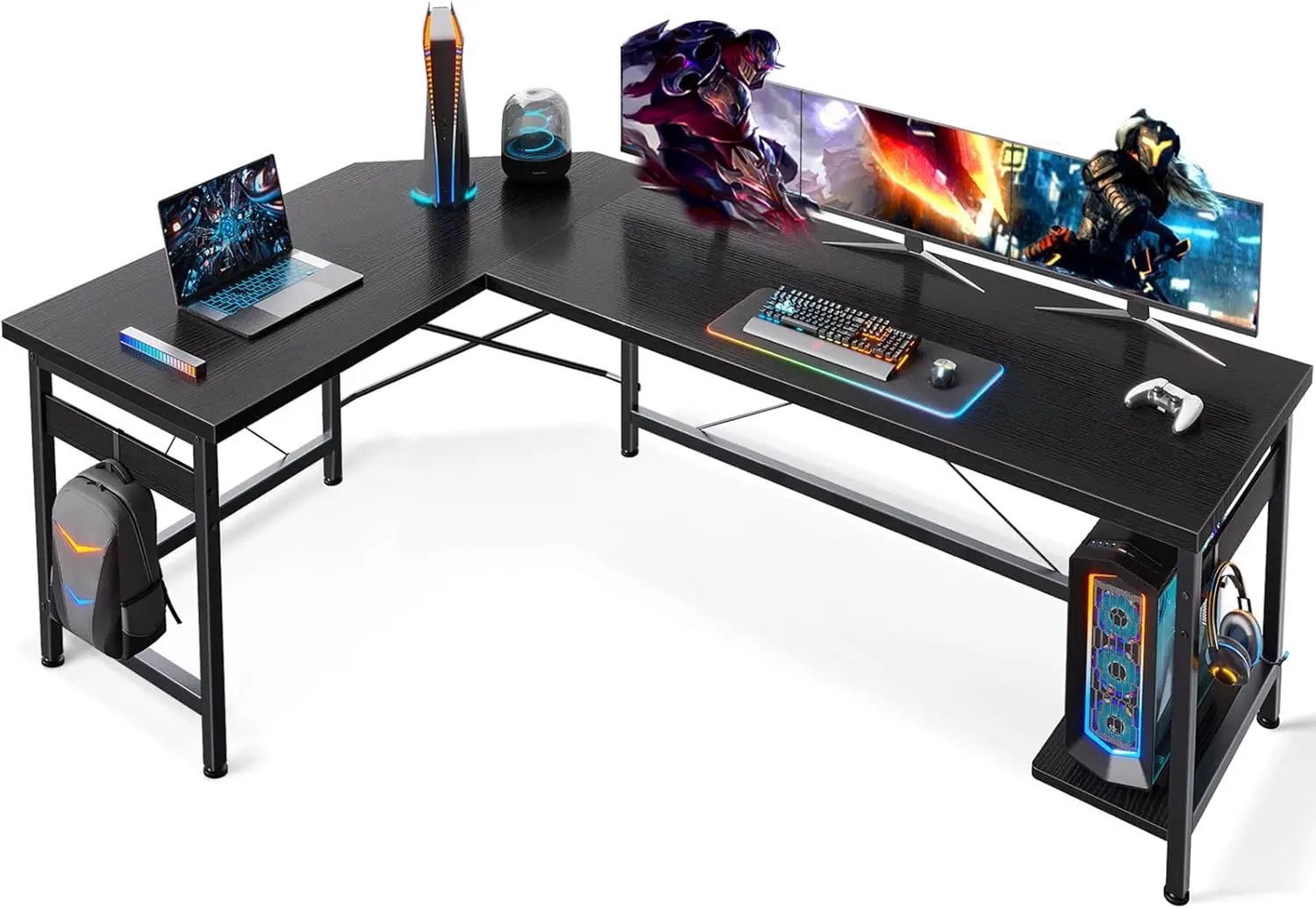 

66" L Shaped Gaming Desk, Corner Computer Desk, Sturdy Home Office Computer Table, Writing Desk, Larger Gaming Desk Workstation