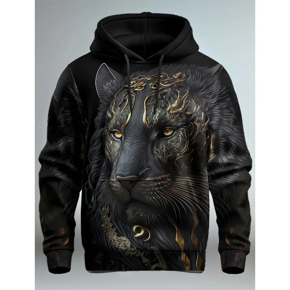 Men's Fashion 3D Print Hoodie Lion Graphic Streetwear Hoodies Long Sleeve Hooded Print Front Pocket Spring Hoodie Sweatshirt