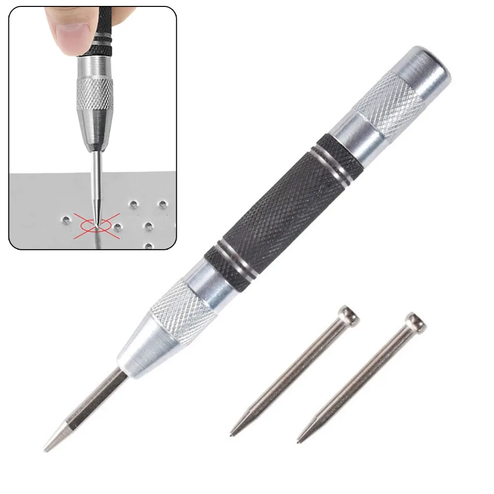 Automatische Centre Punch Und 2pc Nadeln Einstellbare Frühling Geladen Metall Bohrer Toolfor Stahl Holz Metall Glas Presse Kennzeichnung