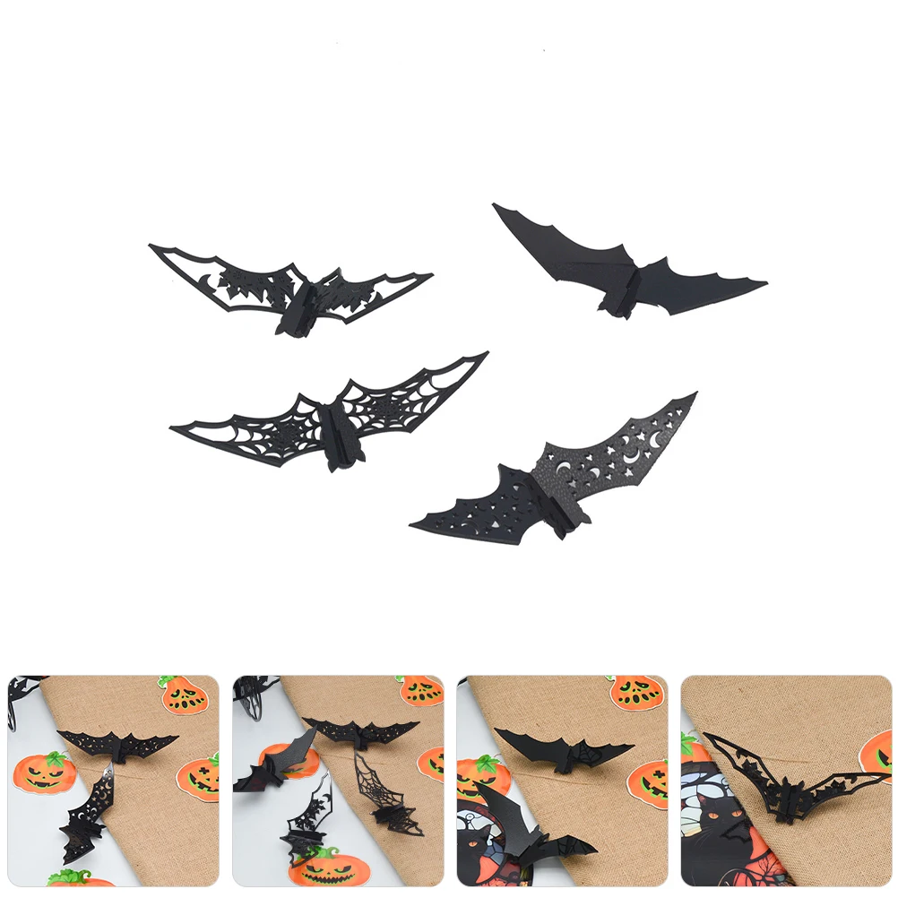 

4pcs Acrylic Bat Decorations Halloween Party Supplies 3D Table Centerpiece Wall Sticker Desktop Ornament For Home Decorations