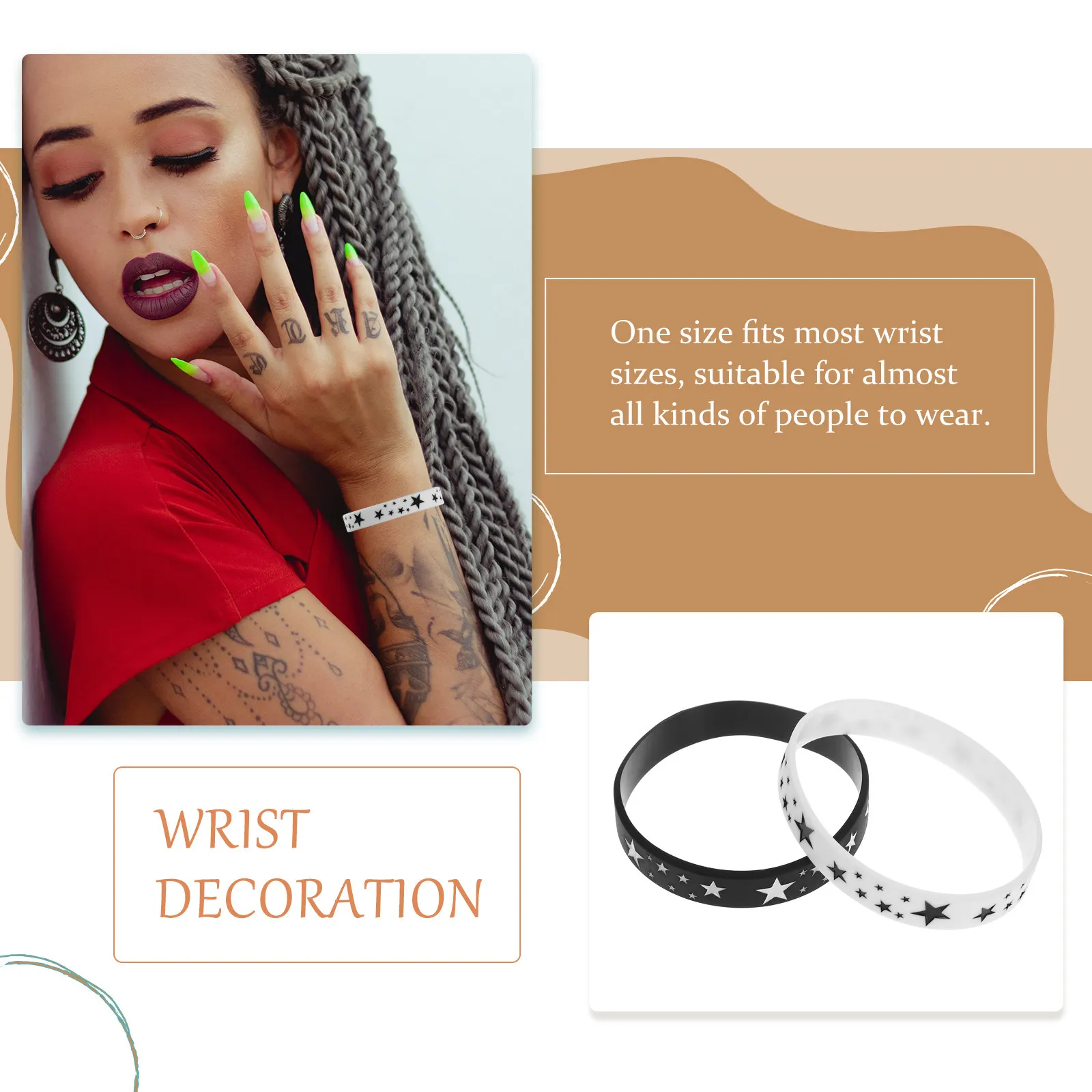 6Pcs Wrist Charm Bracelets Star Pattern Silicone Elastic Stretch Wristbands Unisex Comfortable Suitable for Party Festival