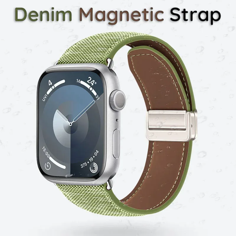 

Новый тонкий ремешок для Apple Watch Band Ultra 2 49 мм 45 м 44 мм 40 мм 41 мм 42 мм Холст Магнитная петля iWatch 9 8 7 6 5 4 SE Bacelet