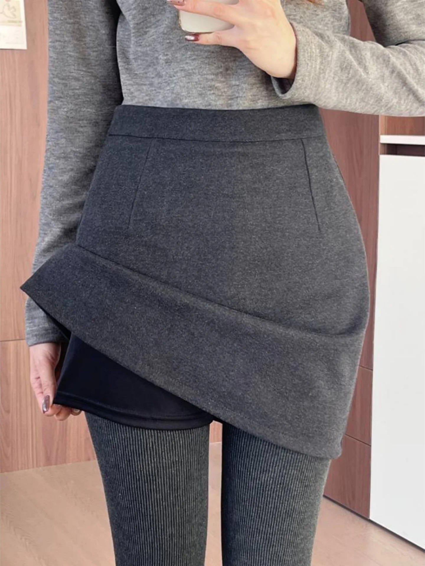

Юбка женская корейская шерстяная больших размеров, утепленная, А-силуэт, облегающая, с высокой талией, удлиненная, для коррекции фигуры