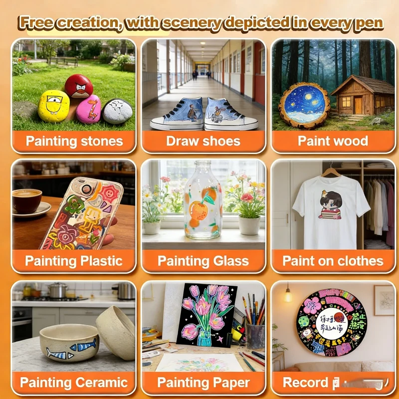12/24/36/48/60/80 Colors Acrylic Paint Markers, Pens for Rock Painting, Canvas, Stone, Glass, Metal & DIY Crafts