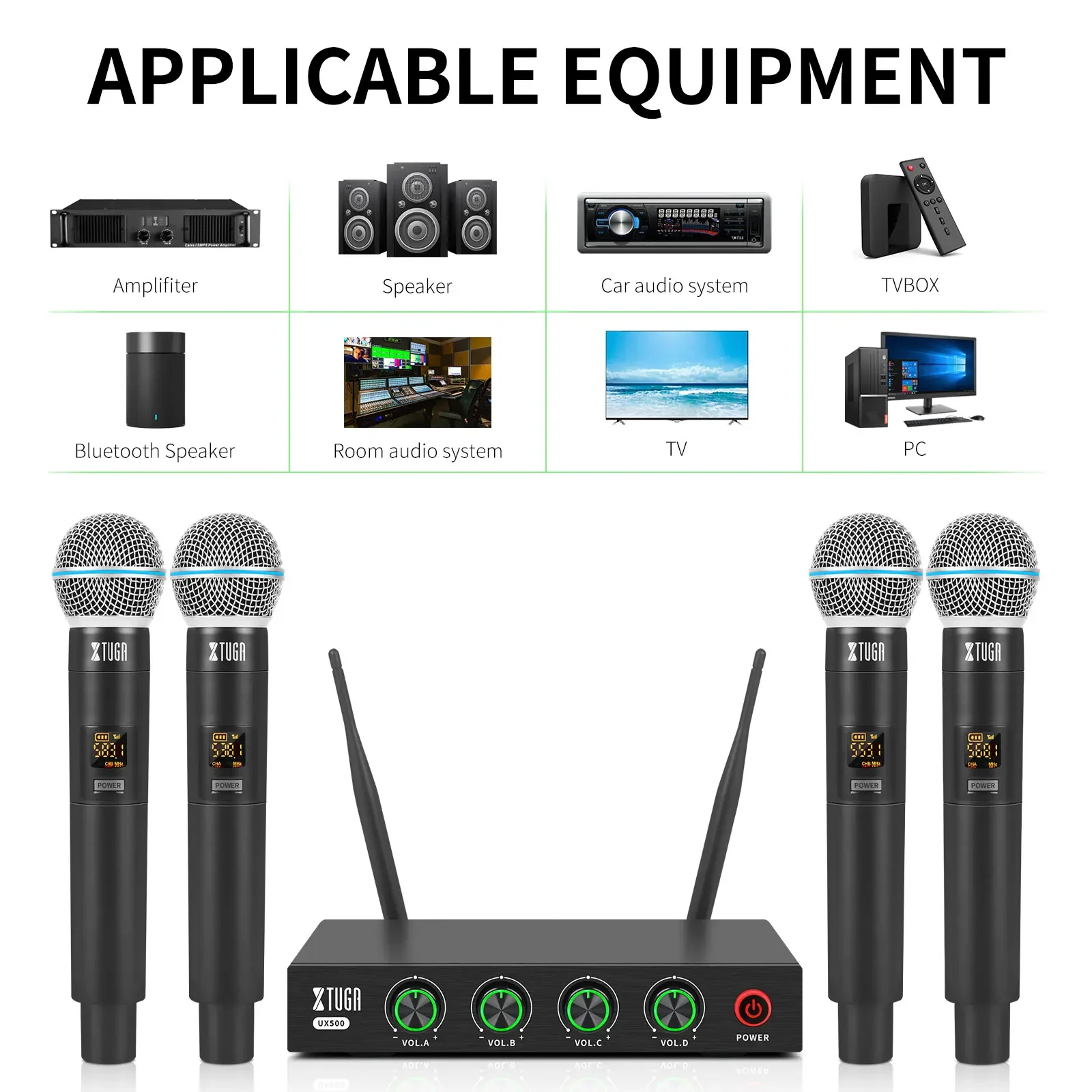 XTUGA UX500 UHF Professional Wireless Microphone Four Channel Frequency Handheld Karaoke Microphone  For Home KTV Church Wedding