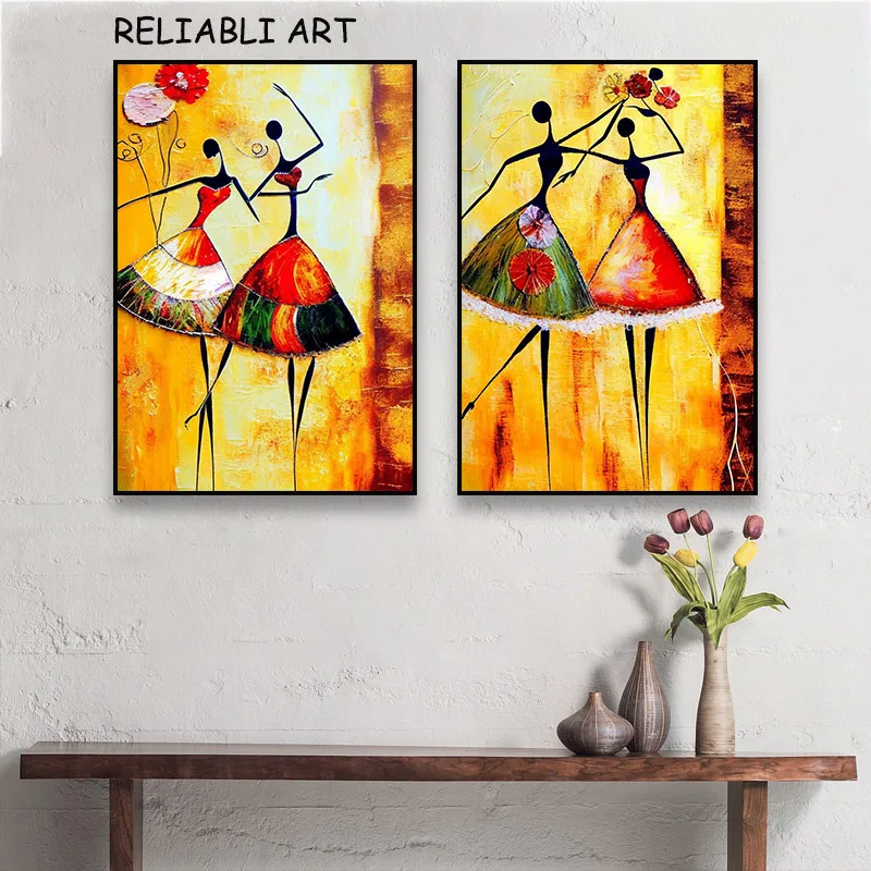 Dancing Black Woman Portrait Poster and Prints Abstract Flower Canvas Painting Wall Art For Living Room Home Decor No Frame