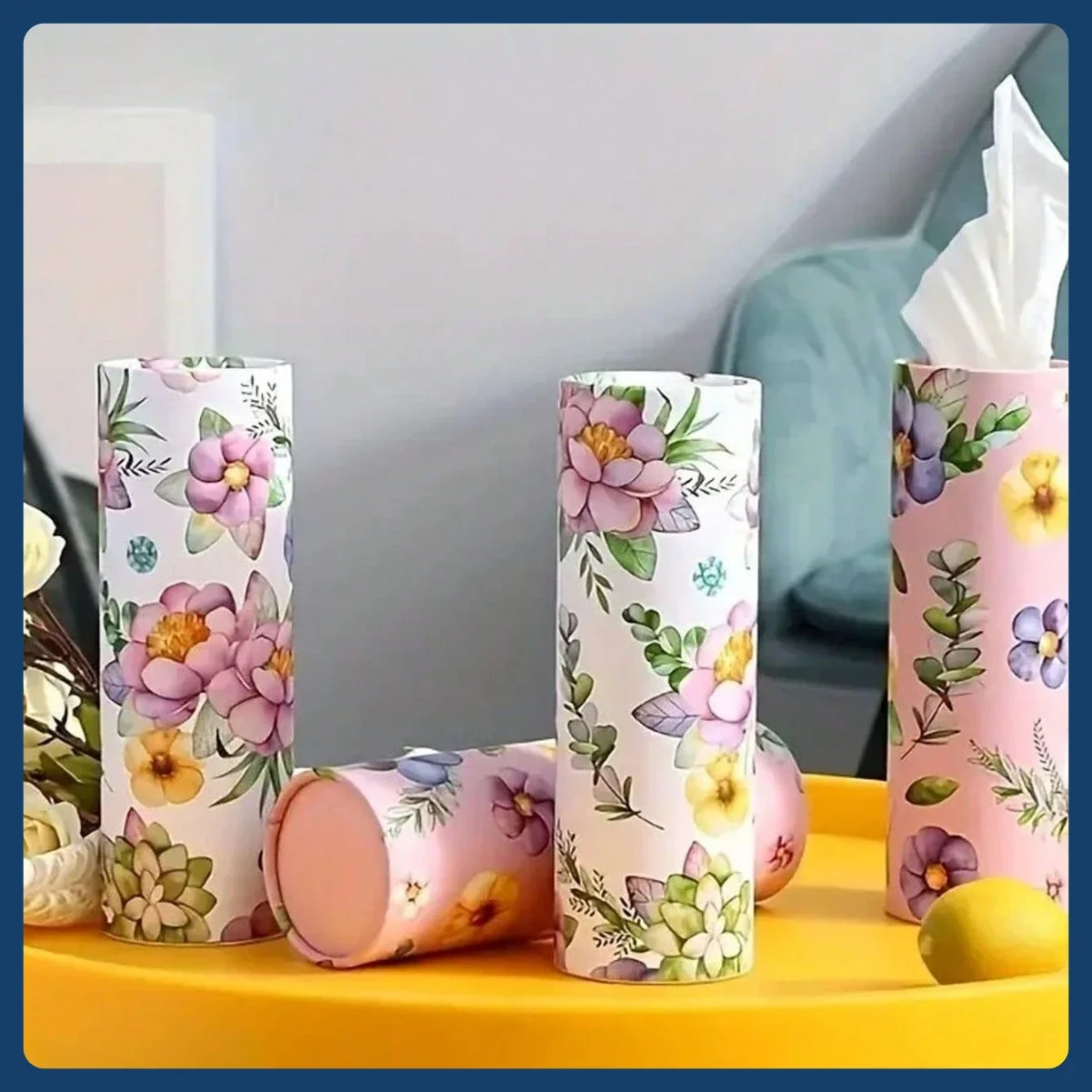 4Rolls Flower Patterned Cylindrical Tissue Napkin Tissue Tube Handkerchief Paper Travel Tissue Tube Suitable for Cars and Homes